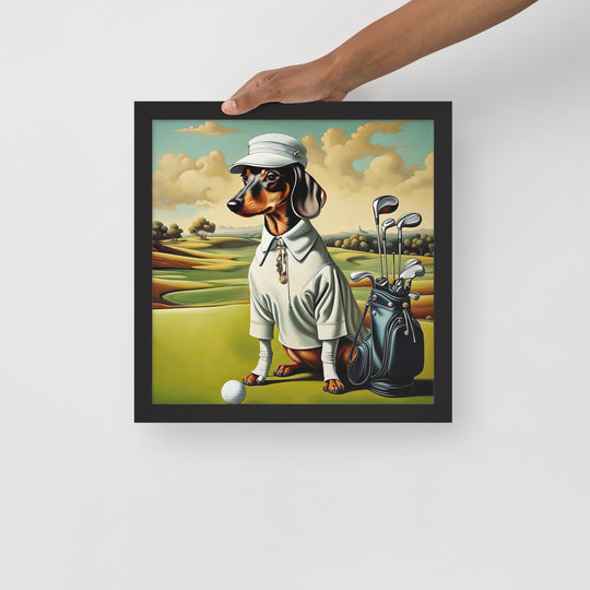 Dachshund Golfer- Framed poster v3