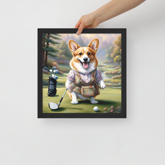 Pembroke Welsh Corgi Golfer- Framed poster v4