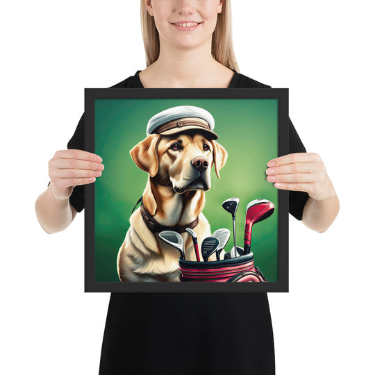 Framed poster-Labrador Retriever Golfer V3