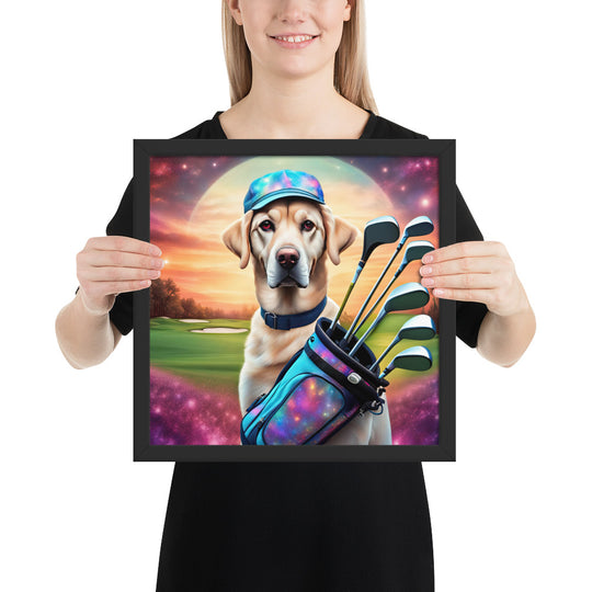 Framed poster-Labrador Retriever Golfer V13