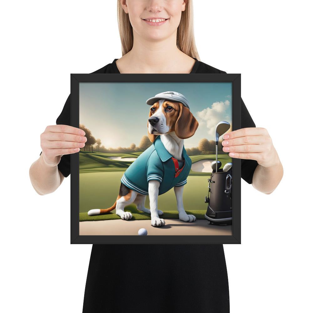 Beagle Golfer- Framed poster v2