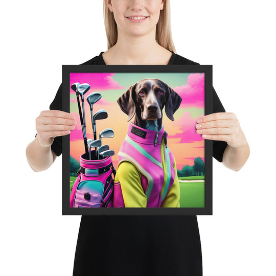 German Shorthaired Pointer Golfer- Framed poster v3