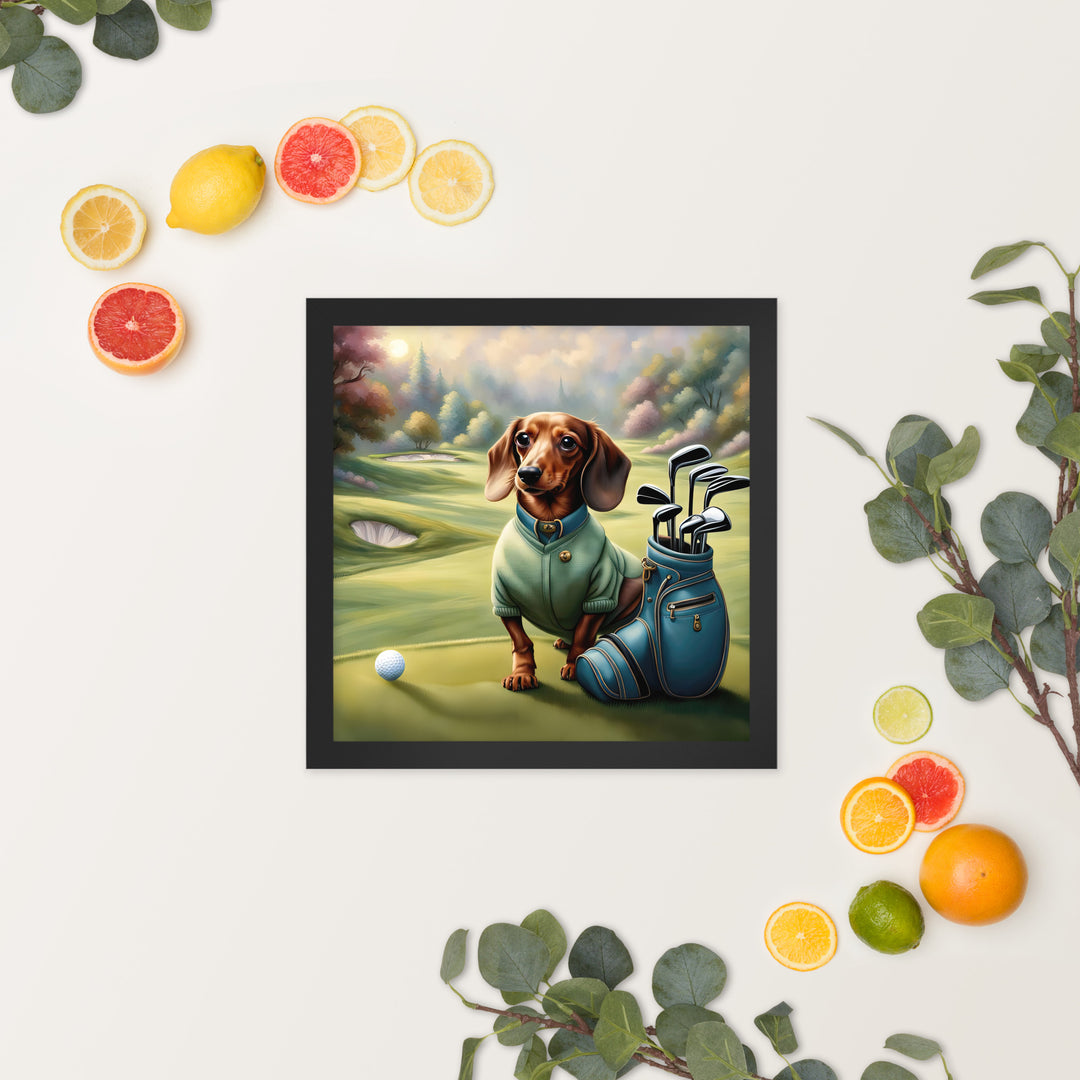 Dachshund Golfer- Framed poster