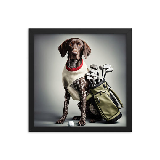 German Shorthaired Pointer Golfer- Framed poster v4