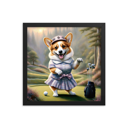 Pembroke Welsh Corgi Golfer- Framed poster v2