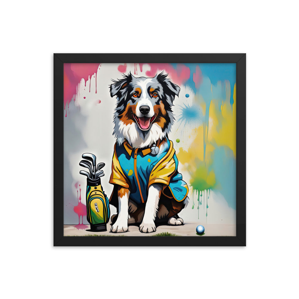 Australian Shepherd Golfer- Framed poster v3