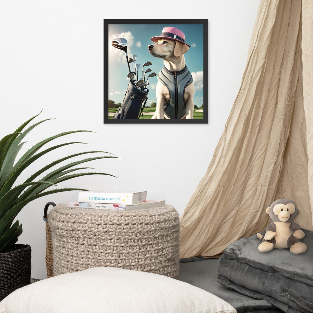 Framed poster-Labrador Retriever Golfer V4