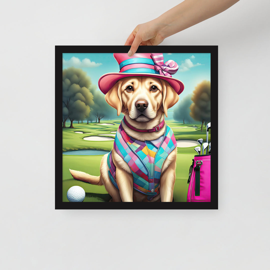 Framed poster-Labrador Retriever Golfer V9