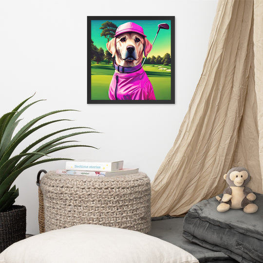 Framed poster-Labrador Retriever Golfer V16