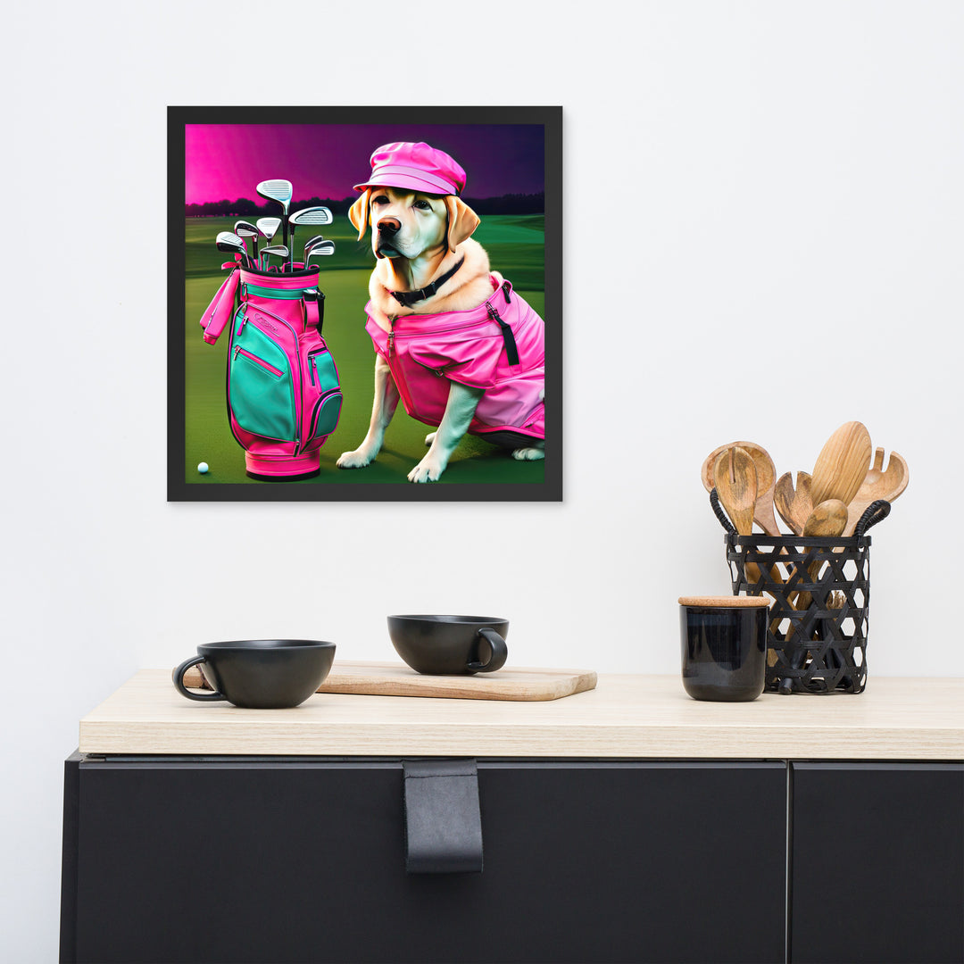 Framed poster-Labrador Retriever Golfer V17