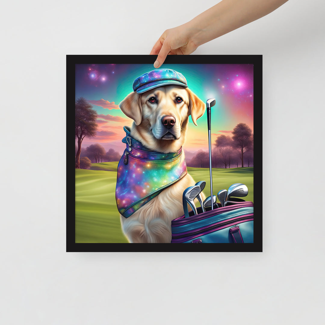 Framed poster-Labrador Retriever Golfer V21