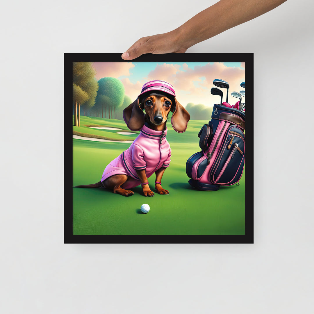 Dachshund Golfer- Framed poster v2