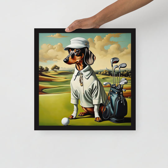 Dachshund Golfer- Framed poster v3