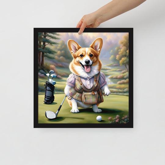 Pembroke Welsh Corgi Golfer- Framed poster v4