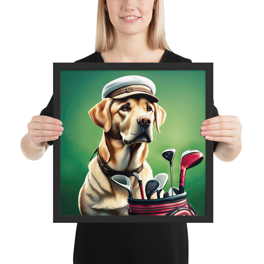 Framed poster-Labrador Retriever Golfer V3