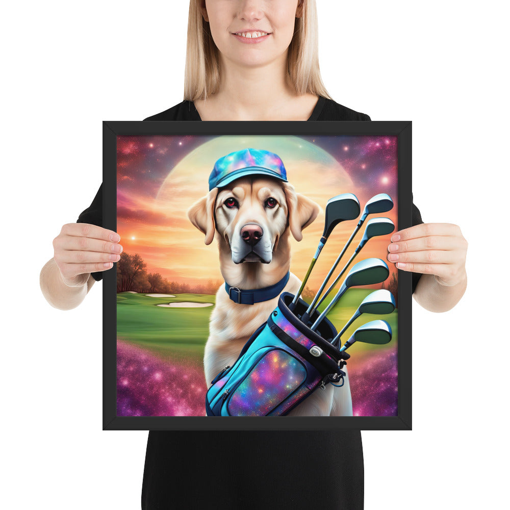 Framed poster-Labrador Retriever Golfer V13