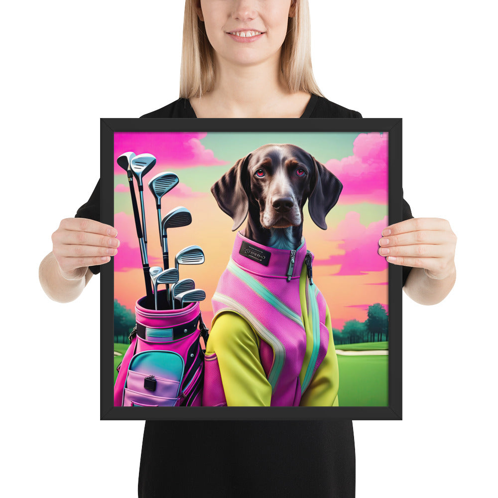 German Shorthaired Pointer Golfer- Framed poster v3