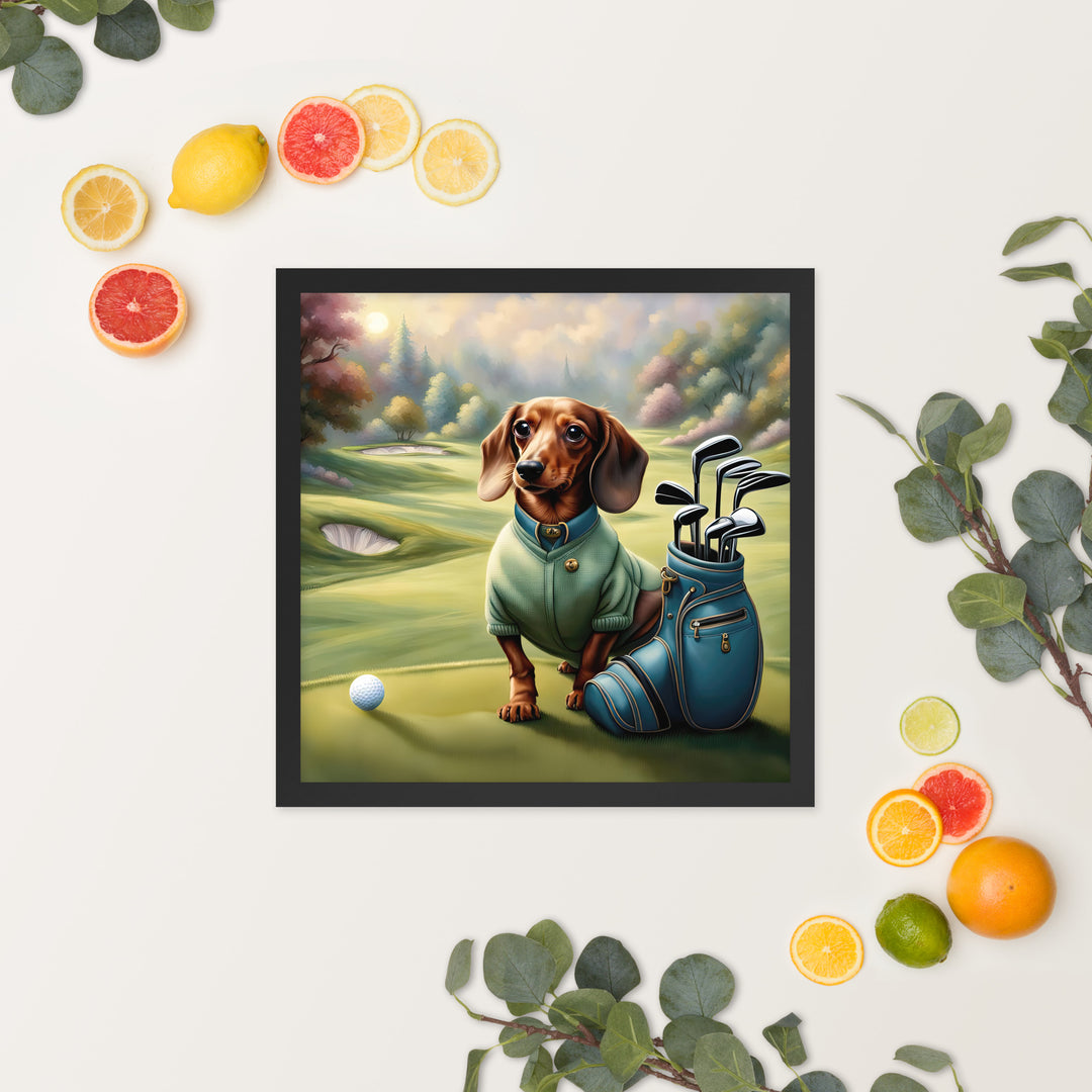 Dachshund Golfer- Framed poster