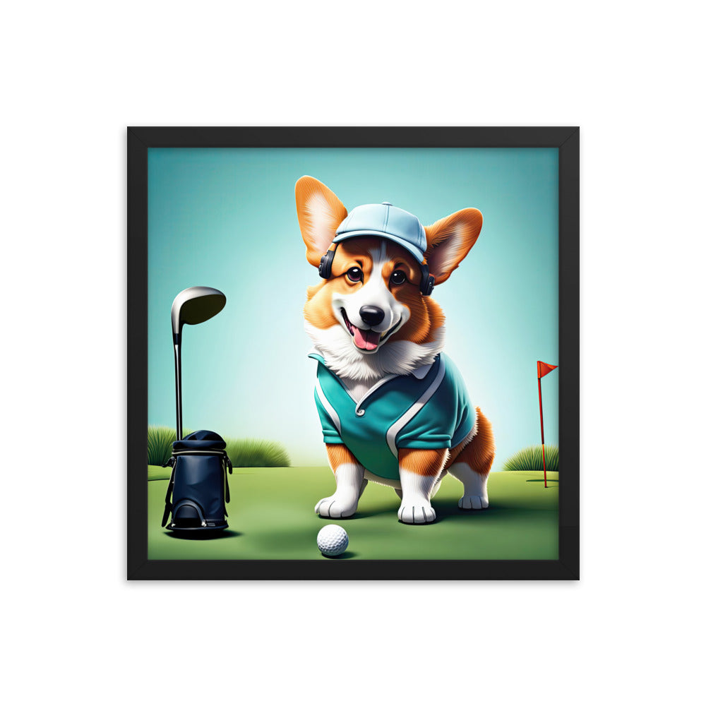 Pembroke Welsh Corgi Golfer- Framed poster