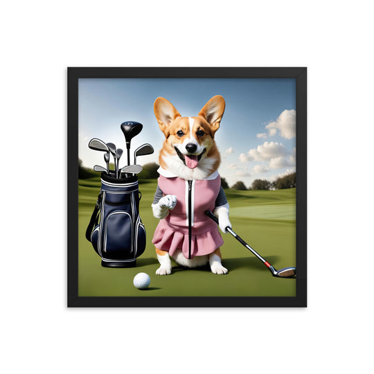 Pembroke Welsh Corgi Golfer- Framed poster v5