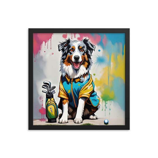 Australian Shepherd Golfer- Framed poster v3