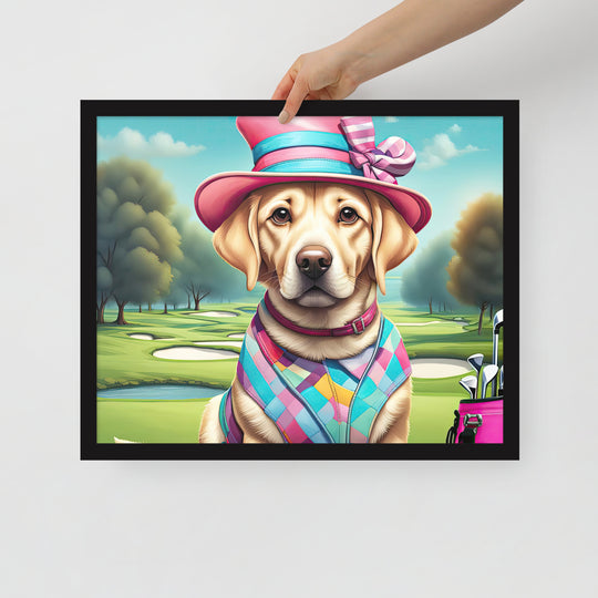 Framed poster-Labrador Retriever Golfer V9