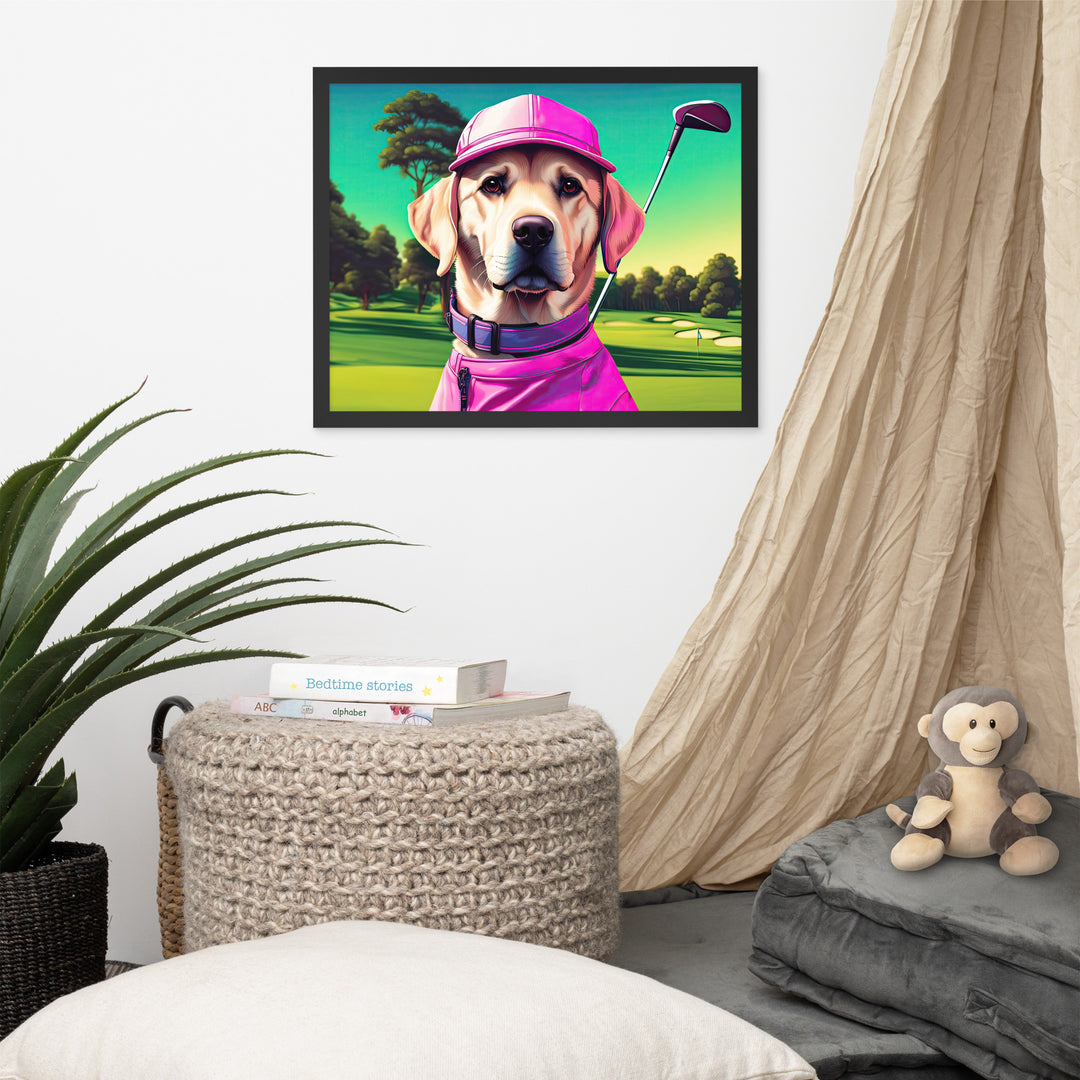 Framed poster-Labrador Retriever Golfer V16