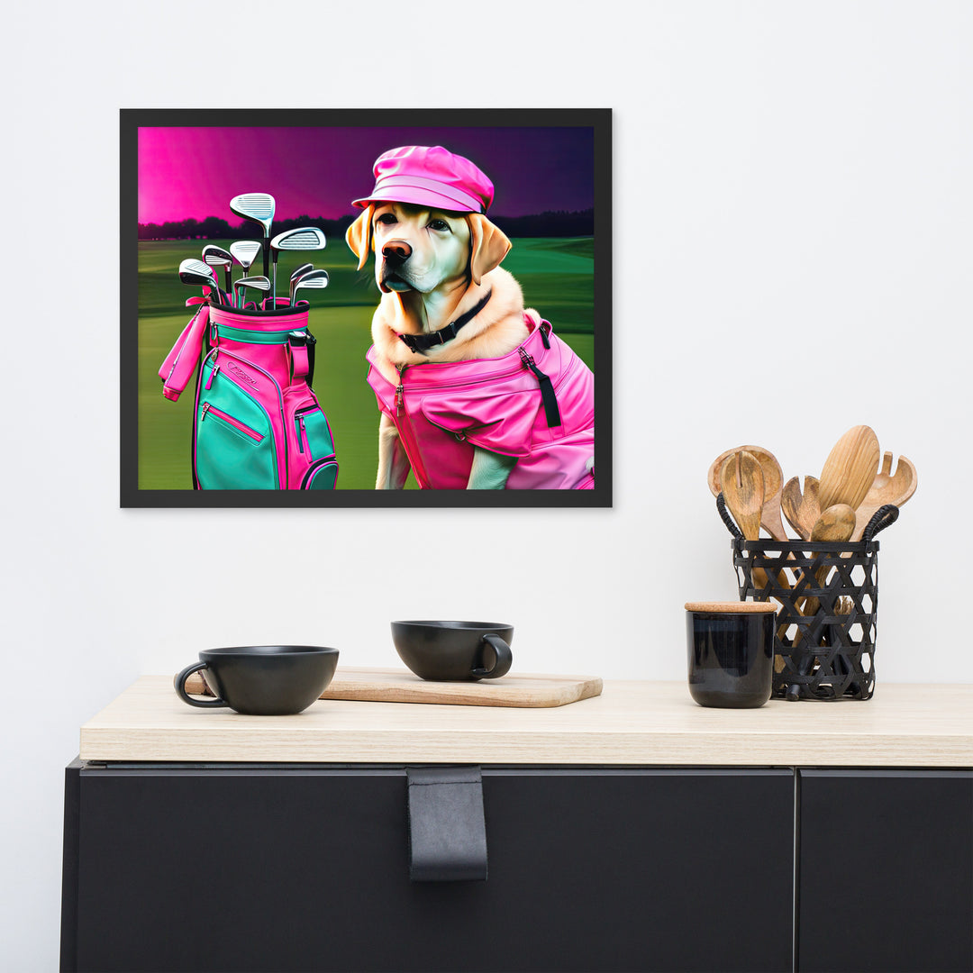 Framed poster-Labrador Retriever Golfer V17