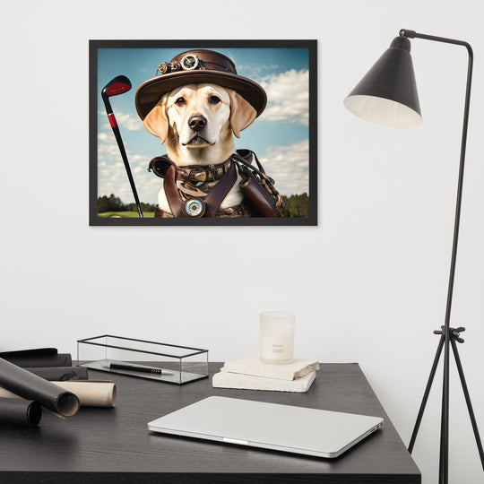 Framed poster-Labrador Retriever Golfer V20