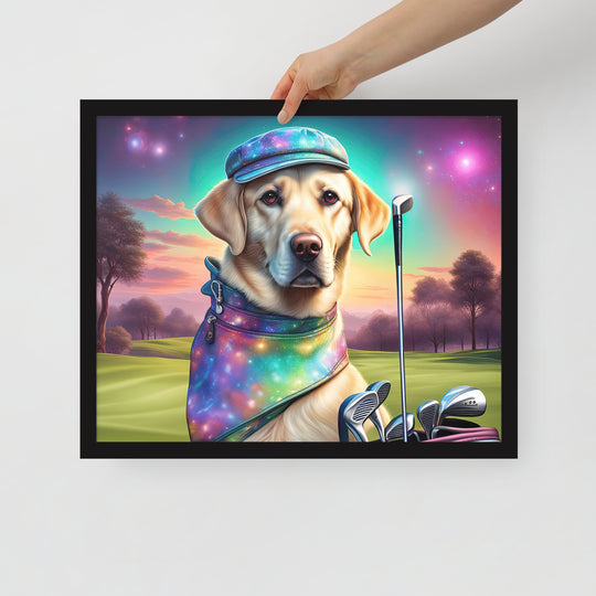 Framed poster-Labrador Retriever Golfer V21