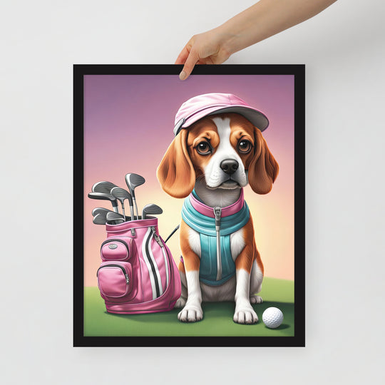 Beagle Golfer- Framed poster v3