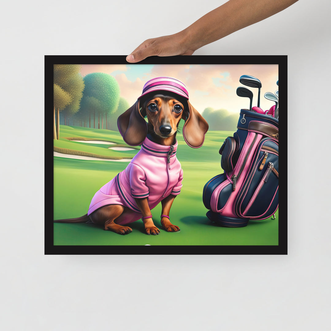 Dachshund Golfer- Framed poster v2