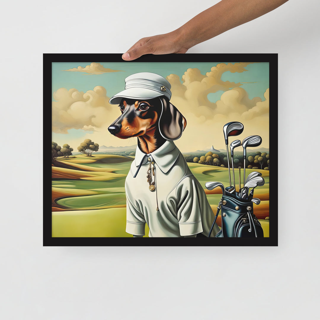 Dachshund Golfer- Framed poster v3