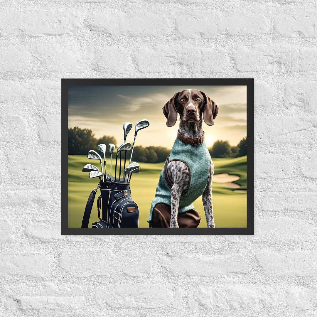 German Shorthaired Pointer Golfer- Framed poster v2