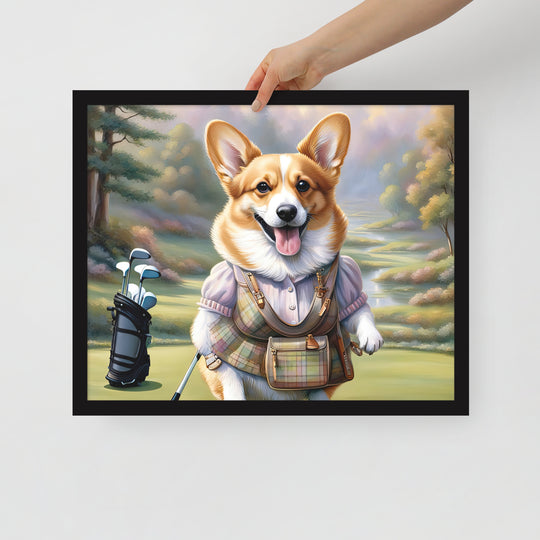 Pembroke Welsh Corgi Golfer- Framed poster v4