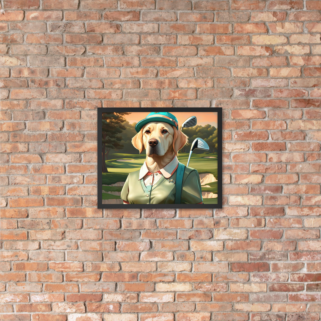 Framed poster-Labrador Retriever Golfer V14