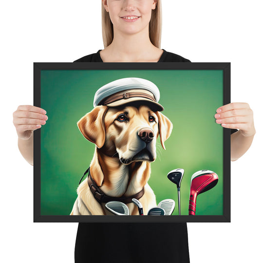 Framed poster-Labrador Retriever Golfer V3