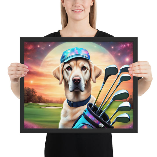 Framed poster-Labrador Retriever Golfer V13