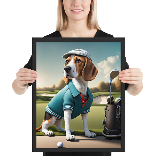 Beagle Golfer- Framed poster v2