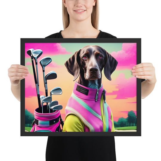 German Shorthaired Pointer Golfer- Framed poster v3