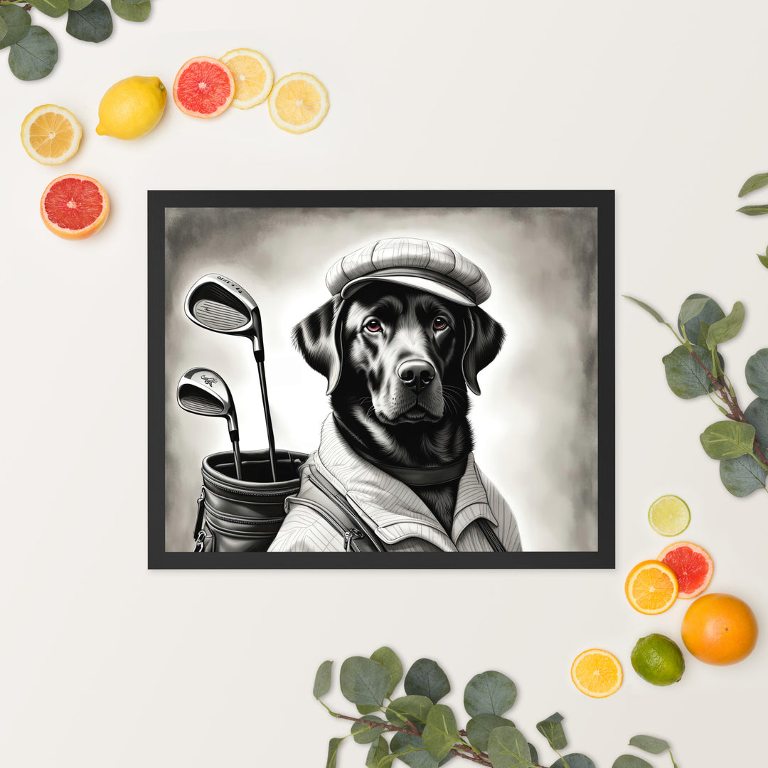 Framed poster-Labrador Retriever Golfer V11