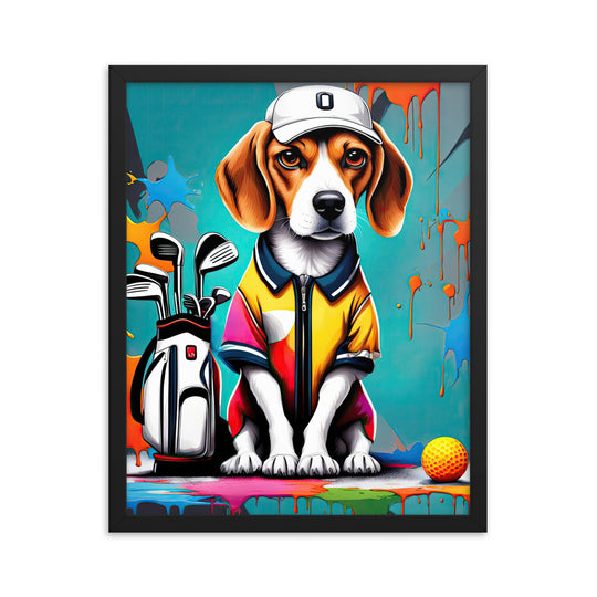 Beagle Golfer- Framed poster v4