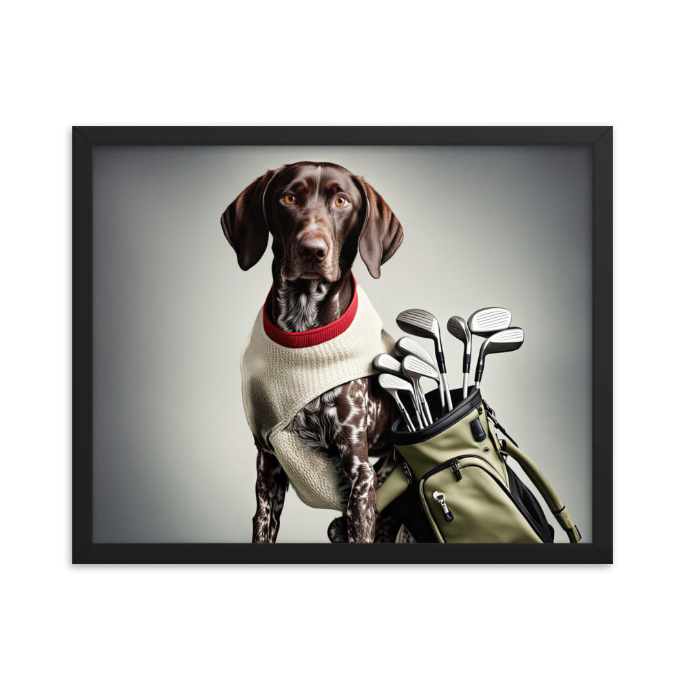 German Shorthaired Pointer Golfer- Framed poster v4