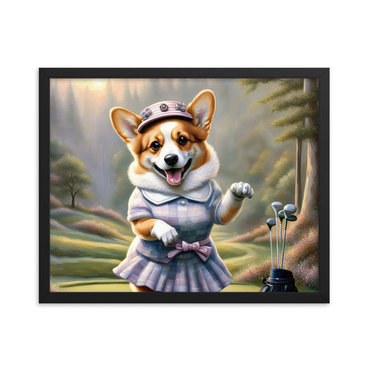 Pembroke Welsh Corgi Golfer- Framed poster v2