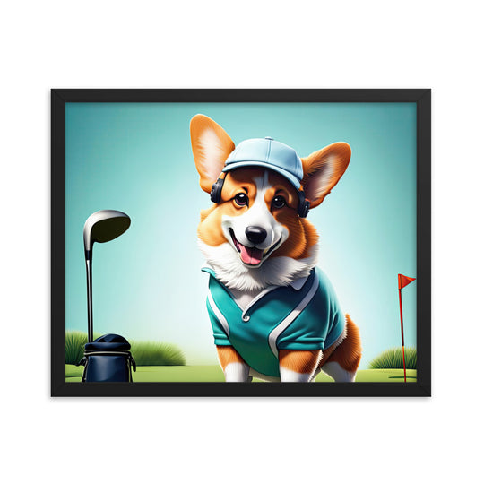 Pembroke Welsh Corgi Golfer- Framed poster