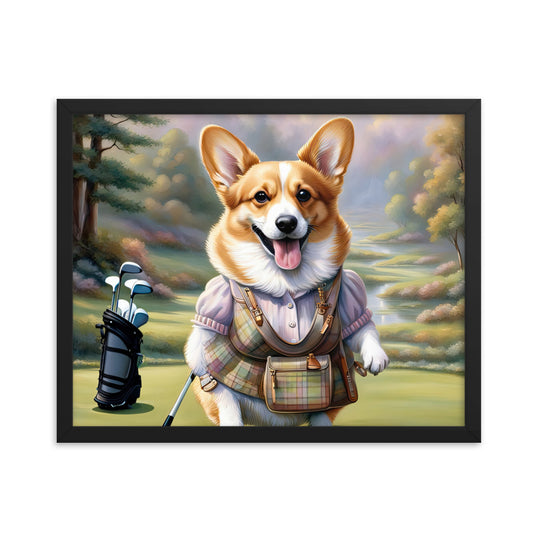 Pembroke Welsh Corgi Golfer- Framed poster v3