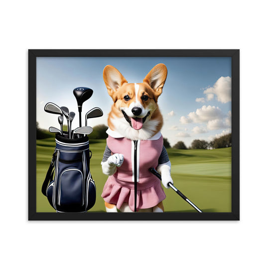 Pembroke Welsh Corgi Golfer- Framed poster v5