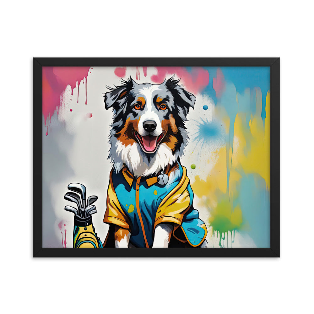 Australian Shepherd Golfer- Framed poster v3