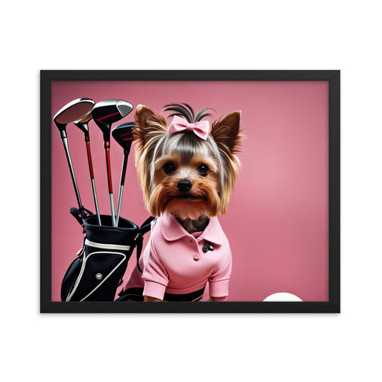 Yorkshire Terrier Golfer- Framed poster