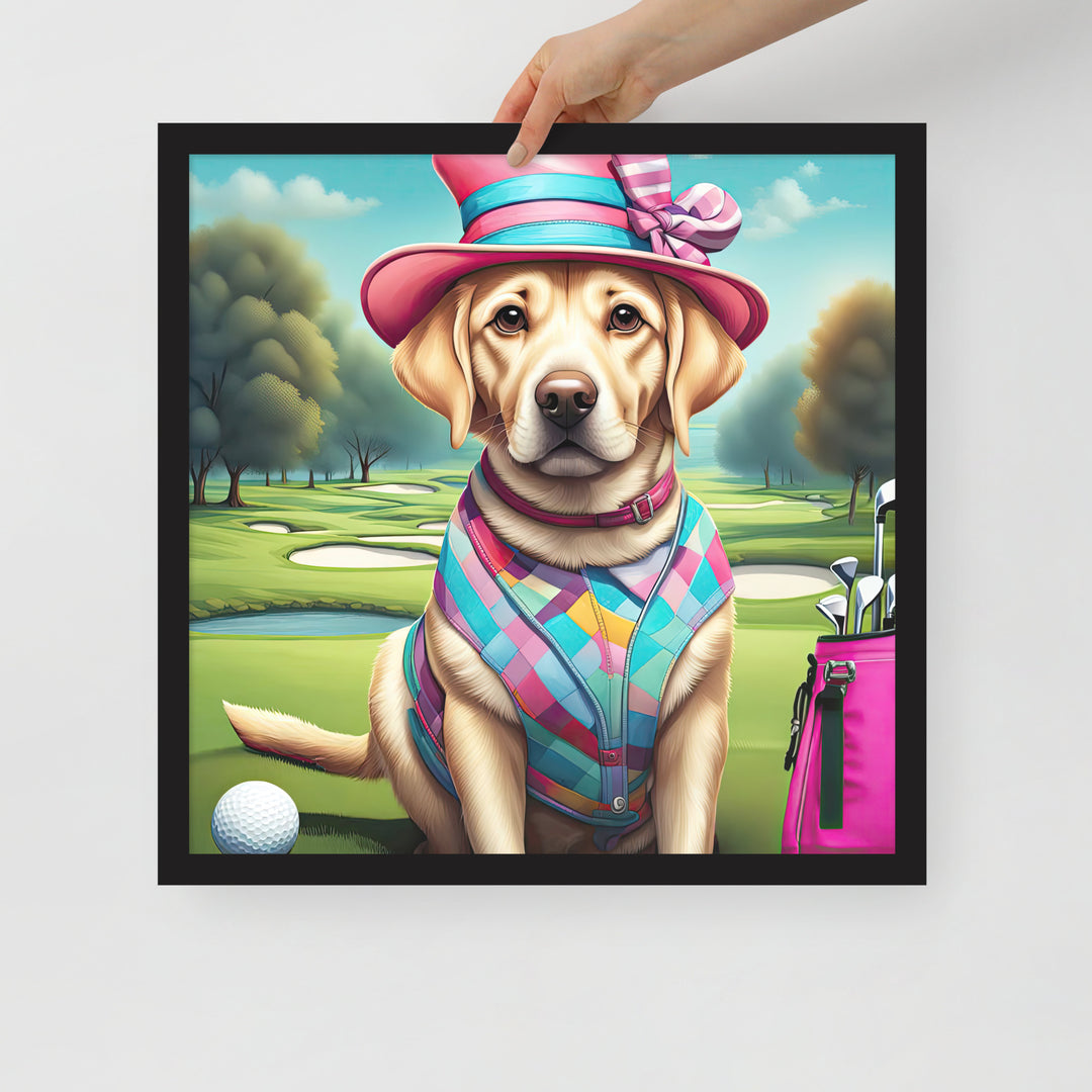 Framed poster-Labrador Retriever Golfer V9